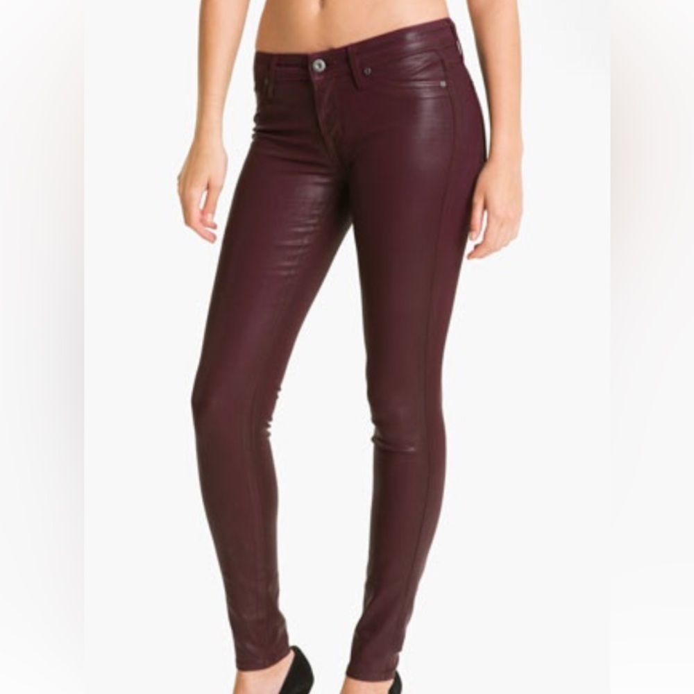 Rich & Skinny Burgundy Coated Low Rise Skinny "Leather" Jeans sz 27 $198